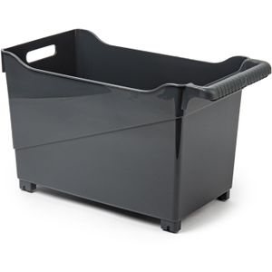 Plasticforte opberg Trolley Container - zwart - op wieltjes - L45 x B24 x H27 cm - kunststof - opslag box/bak