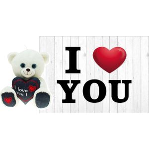 Heunec Knuffelbeer Valentijn I Love You Beertje - 25 cm - met Love You Wenskaart