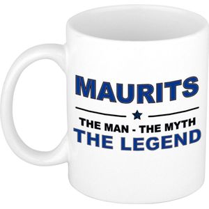 Naam cadeau Maurits - The man, The myth the legend koffie mok / beker 300 ml - naam/namen mokken - Cadeau voor o.a  verjaardag/ vaderdag/ pensioen/ geslaagd/ bedankt