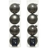 8x stuks kerstballen antraciet (warm grey) van glas 10 cm - mat/glans - Kerstversiering/boomversiering