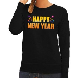 Oud en nieuw sweater/ trui Happy new year zwart dames - Nieuwjaarsborrel kleding