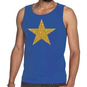 Gouden ster glitter tekst tanktop / mouwloos shirt blauw heren - heren singlet Gouden ster