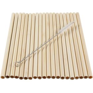 80x Bamboe rietjes 20 cm met borsteltje - Herbruikbare milieuvriendelijke rietjes - Bamboe drinkrietjes - Feest benodigdheden