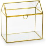 PartyDeco Enveloppendoos goud huisje - bruiloft - goud - glas/metaal - 13 x 21 cm