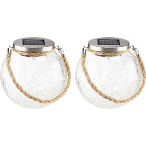 2x Solar lamp glazen potten op zonne-energie 13 cm warm wit - Tuindecoratie/accessoires - Tuinverlichting - Tuinlampjes - Buiten verlichting - Solar/zonne-energie mason jar voor in de tuin