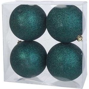 8x Petrol blauwe kunststof kerstballen 10 cm - Glitter - Onbreekbare plastic kerstballen - Kerstboomversiering petrol blauw