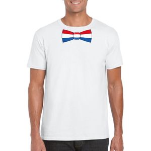 Wit t-shirt met Hollandse vlag strikje heren -  Nederland supporter
