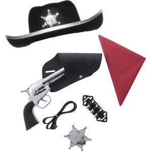 Cowboys speelgoed/verkleed accessoires met cowboy hoed zwart 6-delig