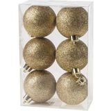 18x Gouden kunststof kerstballen 6 cm - Glitter - Onbreekbare plastic kerstballen - Kerstboomversiering goud