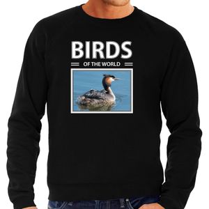 Dieren foto sweater Fuut - zwart - heren - birds of the world - cadeau trui vogel liefhebber