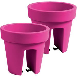 2x stuks balkon plantenpot/bloempot fuchsia roze 5 liter kunststof D25 x H22.5 cm voor reling buiten