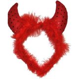 Duivel diadeem haarband met veren en pailletten - Carnaval/verkleed/vrijgezellenfeest