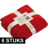 6x Fleece dekens/plaids rood 130 x 170 cm - Woondeken - Fleecedekens