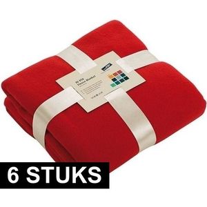 6x Fleece dekens/plaids rood 130 x 170 cm - Woondeken - Fleecedekens