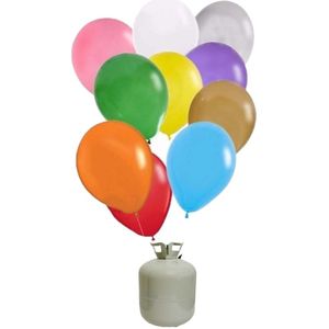 30x Gekleurde helium ballonnen 27 cm + helium tank/cilinder - Verjaardag - Feestversiering