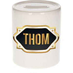 Thom naam cadeau spaarpot met gouden embleem - kado verjaardag/ vaderdag/ pensioen/ geslaagd/ bedankt
