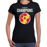 Spanje EK/ WK supporter t-shirt - we are the champions met Spaanse voetbal - zwart - dames - kleding / shirt