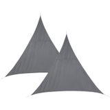 Set van 2x stuks schaduwdoek/zonnescherm Curacao driehoek grijs waterafstotend polyester - 2 x 2 x 2 meter