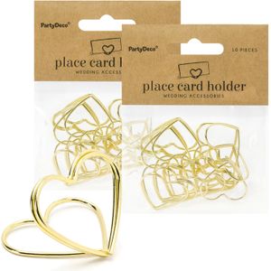 PartyDeco naamkaart/plaatskaart houders - hartje - Bruiloft - 50x - goud - 2,5 cm