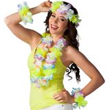 Boland Hawaii krans/slinger set - 4x - Tropische/zomerse kleuren mix blauw - Hoofd en hals slingers