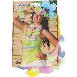 Boland Hawaii krans/slinger set - 4x - Tropische/zomerse kleuren mix blauw - Hoofd en hals slingers