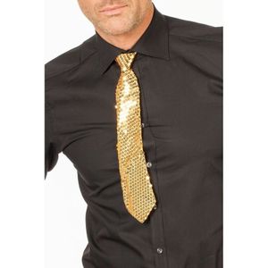 Gouden glitter stropdas 32 cm verkleedaccessoire dames/heren - Pailletten/glimmertjes - Goud thema feestartikelen