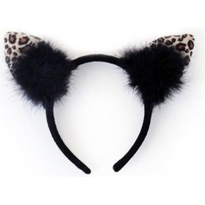 Zwarte diadeem met luipaard/katten oortjes voor dames - Carnaval verkleed oren