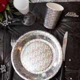 Feest wegwerp servies set - glitter - 20x bordjes / 20x bekers - zilver