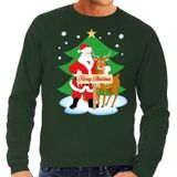 Foute kersttrui / sweater met de kerstman en rendier Rudolf groen voor heren - Kersttruien