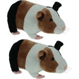 Set van 2x stuks pluche knuffel dieren Cavia bruin/wit van 20 cm - Speelgoed huisdieren knuffels - Cadeau voor jongens/meisjes