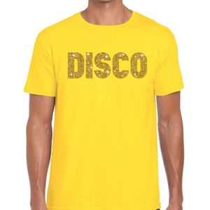 Disco goud glitter tekst t-shirt geel heren - Disco party kleding