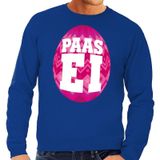 Blauwe Paas sweater met roze paasei - Pasen trui voor heren - Pasen kleding