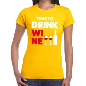 Time to drink Wine tekst t-shirt geel dames - dames shirt Time to drink Wine