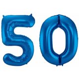 Cijfer 50 ballon blauw 86 cm