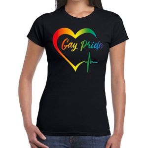 Gay Pride t-shirt zwart met regenboog hart voor dames -  lgbt kleding