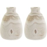 2x stuks houten vazen bruin 14x19 cm rond - Bolvormige decoratie vaas van paulownia hout 10 liter - woondecoratie/woonaccessoires