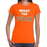 What the Fuck tijgerprint tekst t-shirt oranje dames - dames shirt What the Fuck - oranje kleding