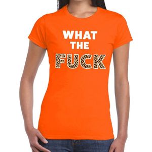 What the Fuck tijgerprint tekst t-shirt oranje dames - dames shirt What the Fuck - oranje kleding