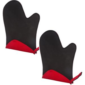 Set van 2x stuks neopreen ovenwant/ovenhandschoen zwart/rood 17,5 x 27,5 cm - Pannenlap - Keukenhandschoen