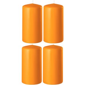 4x Oranje cilinderkaarsen/stompkaarsen 6 x 15 cm 58 branduren - Geurloze kaarsen oranje - Woondecoraties