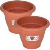 Set van 8x stuks terra cotta kleur ronde plantenpot/bloempot kunststof diameter 16 cm - Plantenbakken/bloembakken voor buiten