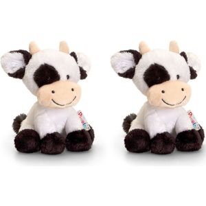 Pluche koe/koeien knuffels zusjes Berta en Clara 14 cm - Koe boerderijdieren knuffeldieren - Speelgoed voor kind