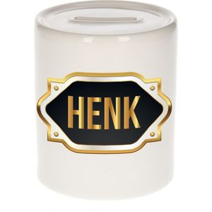 Henk naam cadeau spaarpot met gouden embleem - kado verjaardag/ vaderdag/ pensioen/ geslaagd/ bedankt