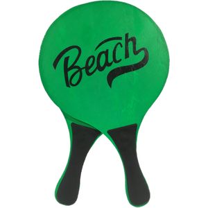 Houten beachball set neon groen - Strand balletjes - Rackets/batjes en bal - Tennis ballenspel