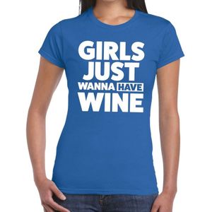 Girls just wanna have Wine tekst t-shirt blauw dames - dames shirt Girls just wanna have Wine