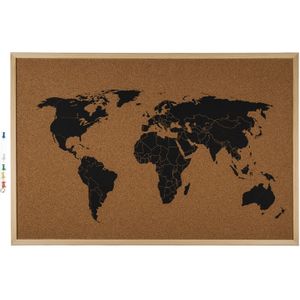 Gadget cadeau - Prikbord met wereldkaart 40 x 60 cm - Reis wensen of belevenissen memos zetten