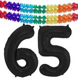 Folat folie ballonnen - Leeftijd cijfer 65 - zwart - 86 cm - en 2x slingers