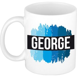 George naam cadeau mok / beker met  verfstrepen - Cadeau collega/ vaderdag/ verjaardag of als persoonlijke mok werknemers