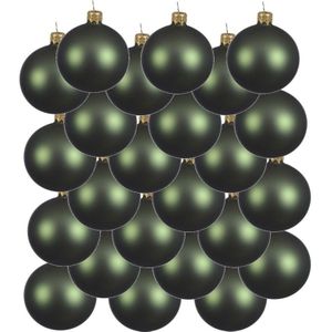 24x Donkergroene glazen kerstballen 6 cm - Mat/matte - Kerstboomversiering donkergroen