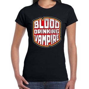 Halloween blood drinking vampire  / bloed drinkende vampier verkleed t-shirt zwart voor dames - horror shirt / kleding / kostuum